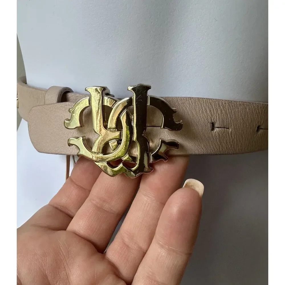 Roberto Cavalli Girl’s Beige Leather Logo Buckle Belt size 18 (4-6 years old)